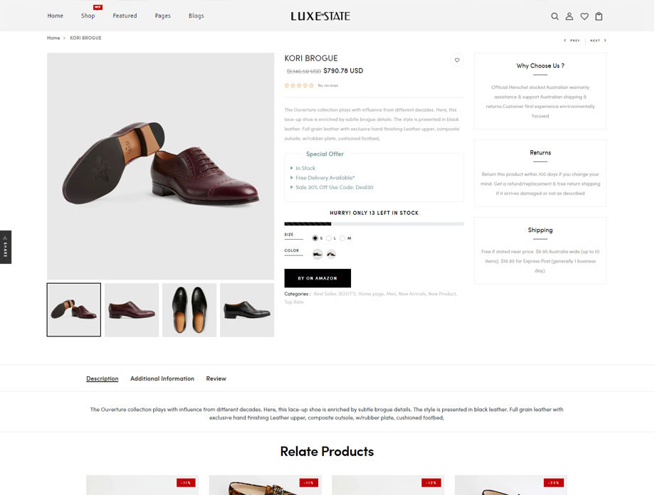 LuxeState - Leather Shoes Premium Shopify Theme